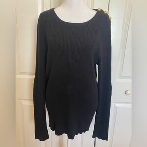 Tory Burch Black Ribbed Cashmere Blend Sweater Size XL
